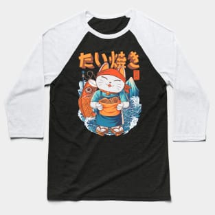 Japanese Food Fish Waffle Neko Baseball T-Shirt